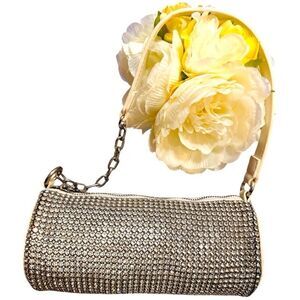 Sparkling Silver Rhinestone Cylinder Bag with Chain Strap New
